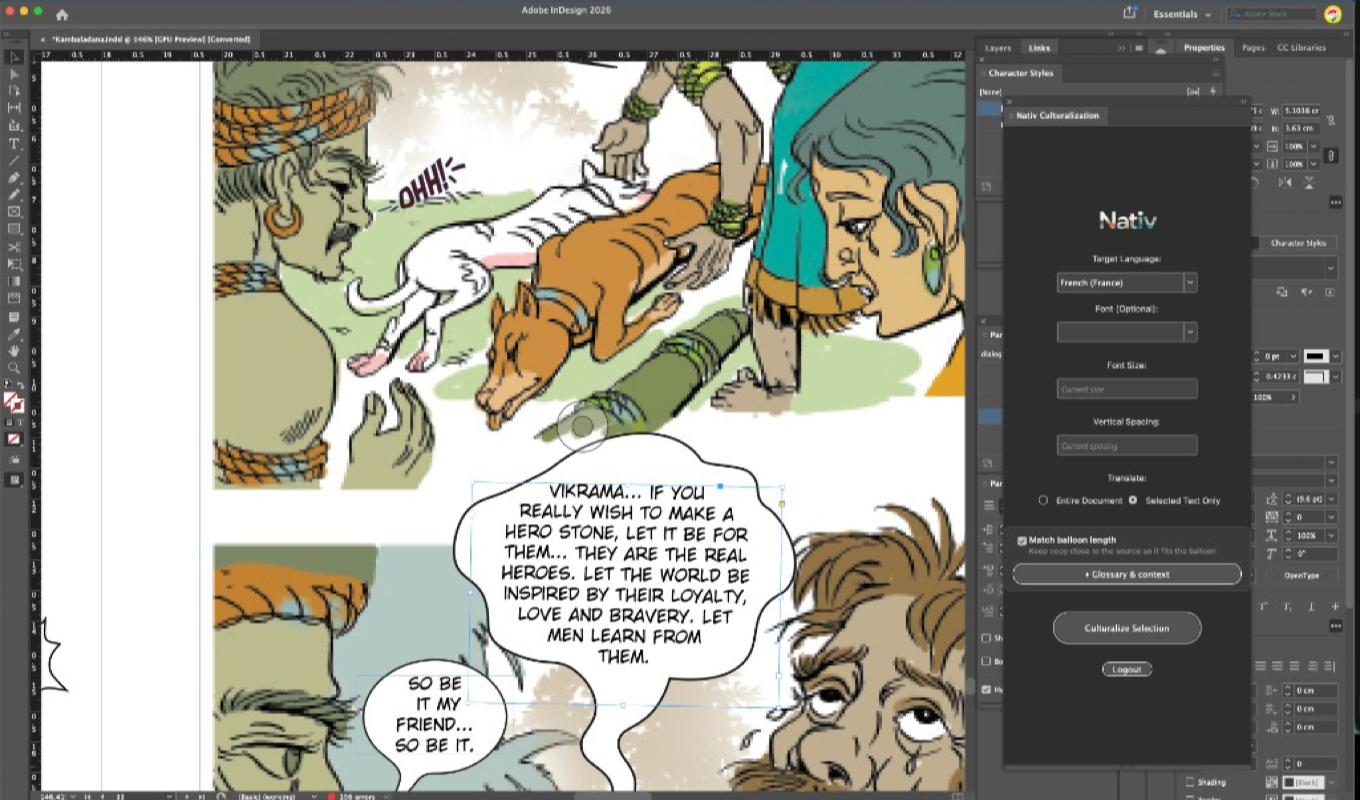 Nativ Layout Culturalization for InDesign, shown in its published Adobe Exchange screenshot.