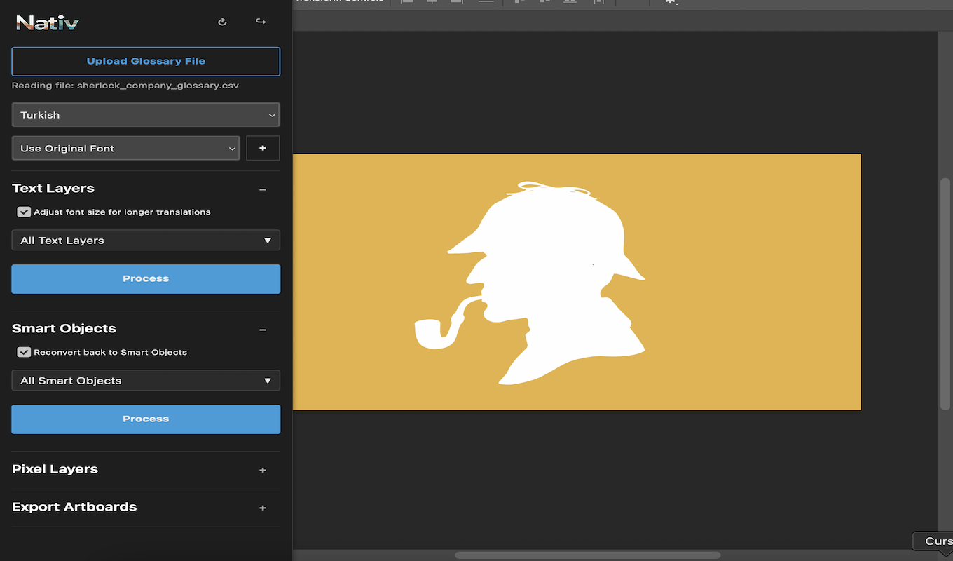 The Nativ Culturalization Photoshop plugin, shown in a published Adobe Exchange screenshot.
